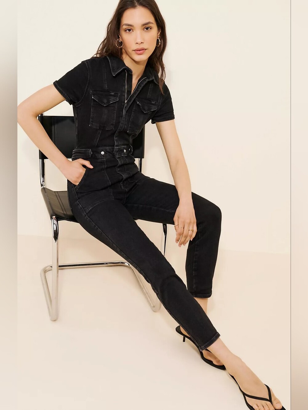 Good American Fit For Success Black Denim Coveralls Jumpsuit NWT Size XL